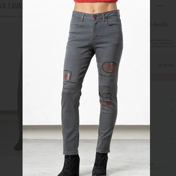 Elisa Cavaletti Pants Embellished Gray Skinny Jeans Crystal Patchwork Womens 12 - Picture 2 of 14